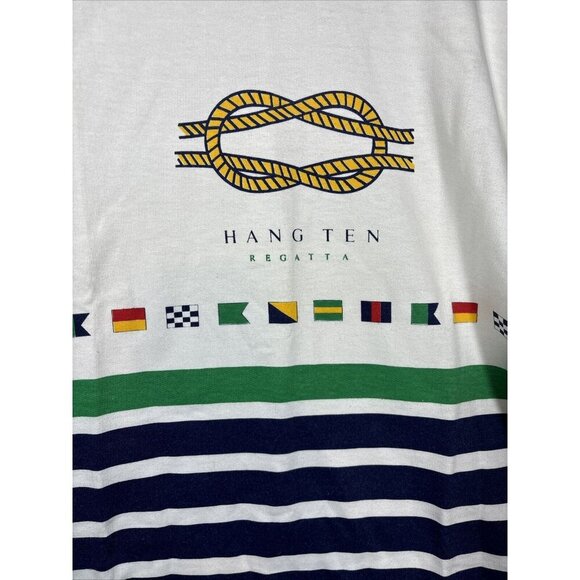 Vtg Hang Ten Mens Sweatshirt Regatta Nautical Striped Collared Made in USA Sz L - Picture 3 of 5